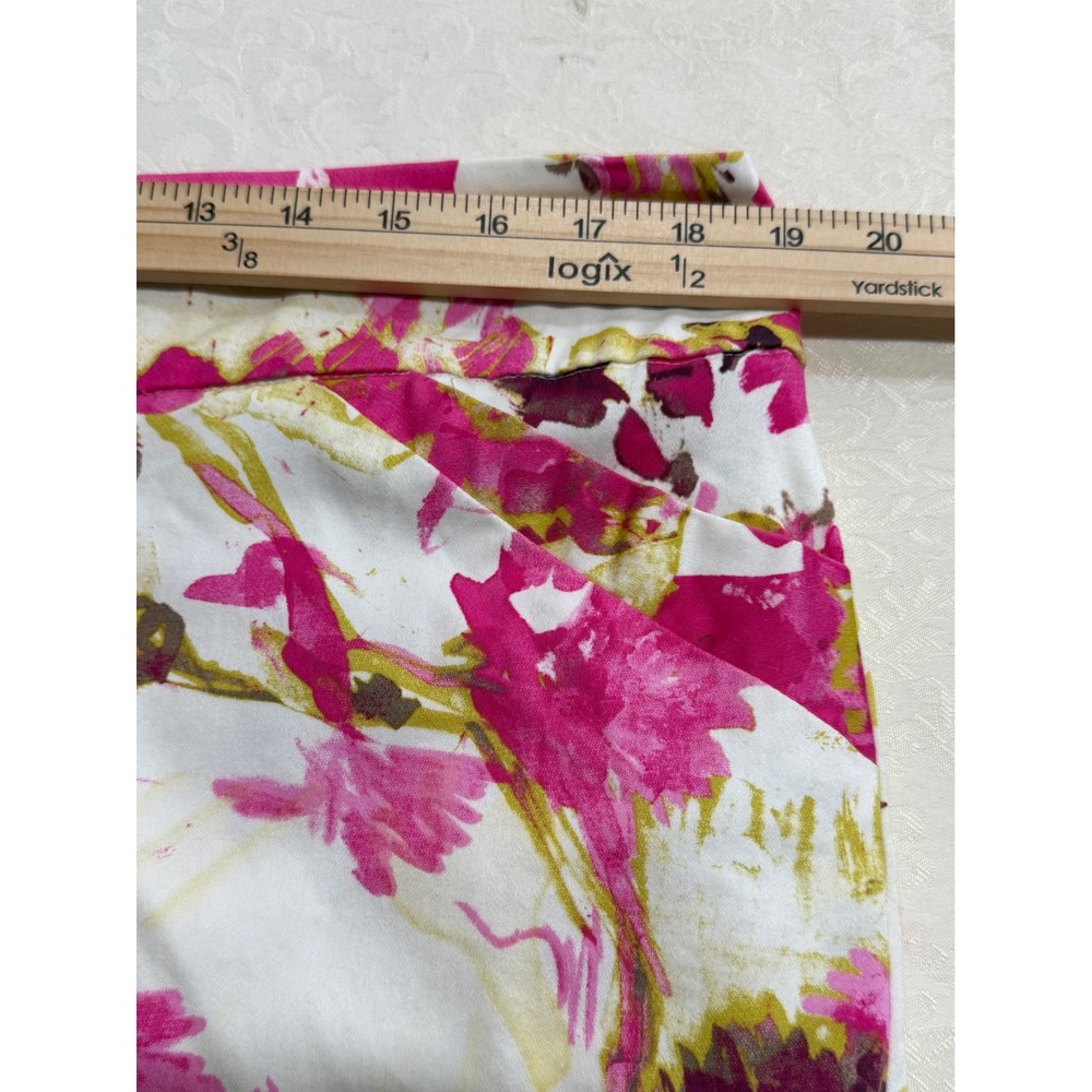 Charter Club Pencil Skirt Women 16 Pink Yellow Floral Cotton Stretch Knee Length - Picture 5 of 7